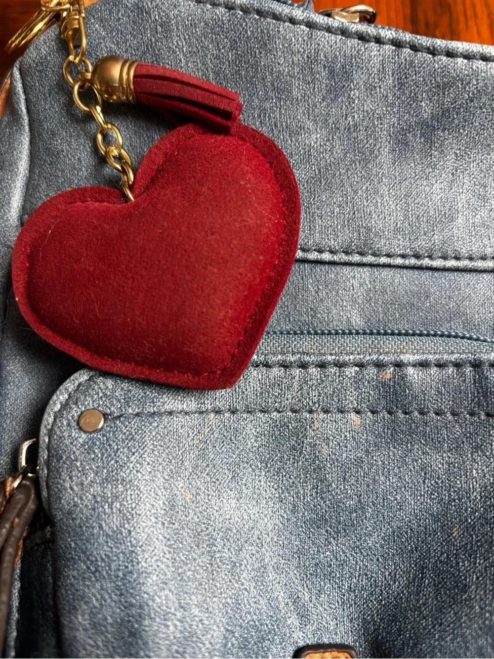 hobo-style shoulder bag denim-look faux leather in blue.